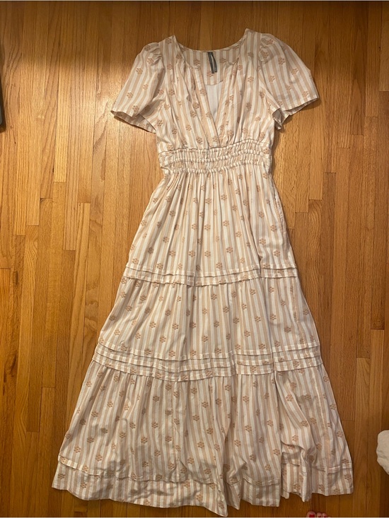 Anthropologie Dresses & Skirts - Anthropologie Cream and Tan Striped Floral Maxi Dress